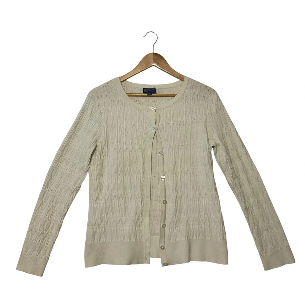 PENDLETON sz Small Silk Blend Cardigan Lightweight Cream Ivory